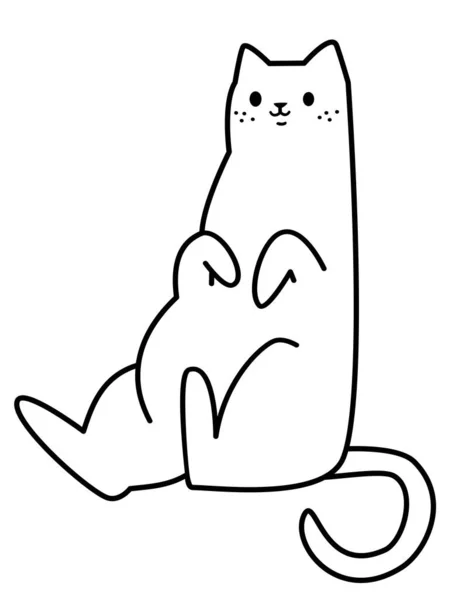 ベクトル線形黒と白のイラスト かわいい太った猫は面白い座っている ベクターイラスト — ストックベクタ