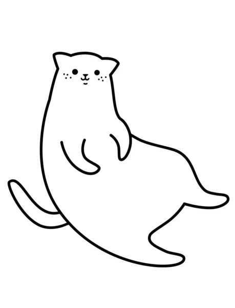 Wektor Liniowy Czarno Biały Ilustracja Słodki Gruby Kot Śmiesznie Siedzi — Wektor stockowy