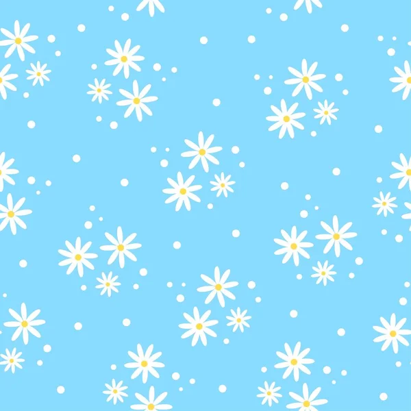 Nahtloses Vektormuster Niedliche Weiße Gänseblümchen Auf Blauem Hintergrund — Stockvektor