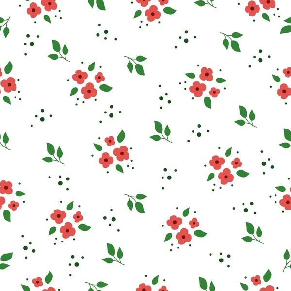 Nahtloses Vektormuster Rote Margeriten Grüne Blätter Muster Für Textilien Vektorillustration — Stockvektor