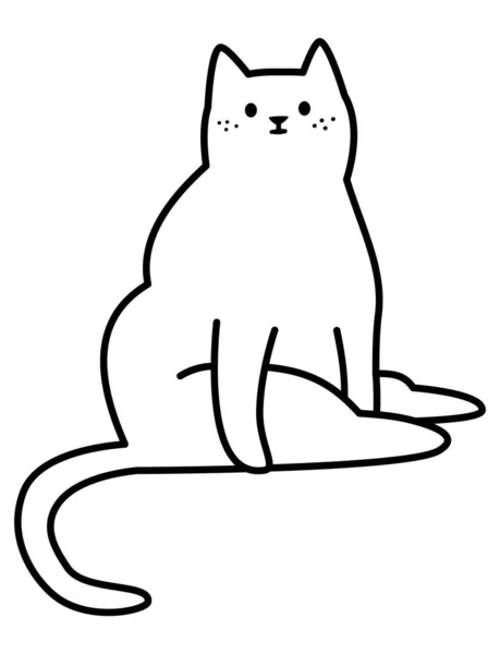 Wektor Liniowy Czarno Biały Ilustracja Słodkie Tłusty Kot Siedzi Śmieszne — Wektor stockowy