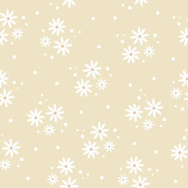 Бесшовный Векторный Рисунок Симпатичные Белые Маргаритки Бежевом Фоне Векторная Иллюстрация — стоковый вектор