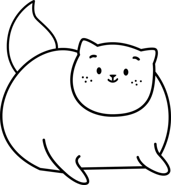 Wektor Liniowy Czarno Biały Ilustracja Słodki Gruby Kot Śmiesznie Siedzi — Wektor stockowy