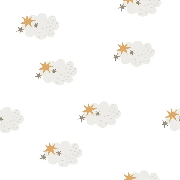 Χωρίς Ραφή Διανυσματικό Μοτίβο Χαριτωμένα Σύννεφα Και Αστέρια Σκανδιναβικό Στυλ — Διανυσματικό Αρχείο