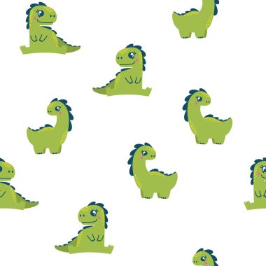 Parlak vektör kusursuz desen. Şirin dinozorlar. Bebek kıyafetleri, tekstil, bebek bezi ve kumaşlar için desen. Vektör illüstrasyonu