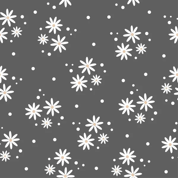 Nahtloses Vektormuster Niedliche Weiße Gänseblümchen Auf Dunklem Hintergrund Vektorillustration — Stockvektor