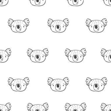 Kusursuz vektör deseni. Koalanın sevimli yüzleri. İşaretli kalemle çizilmiş bir hayvan. Elle çizilmiş çocuklar. Vektör illüstrasyonu