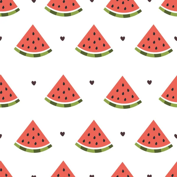 Saftiges Vektormuster Wassermelonenscheiben Schwarze Herzen Muster Für Textilien Und Andere — Stockvektor