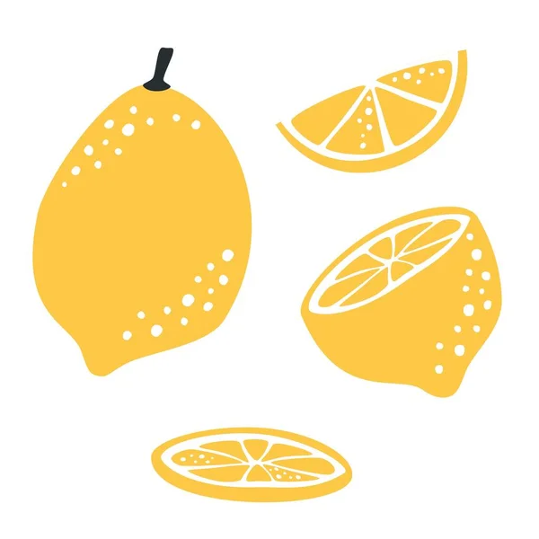 Vector Illustration Juicy Set Lemons Whole Lemon Sliced Slices Fruit — Stock Vector