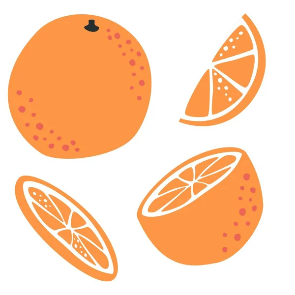 Vektorillustration Saftiges Set Mit Orangen Ganze Orange Scheiben Geschnitten Scheiben — Stockvektor