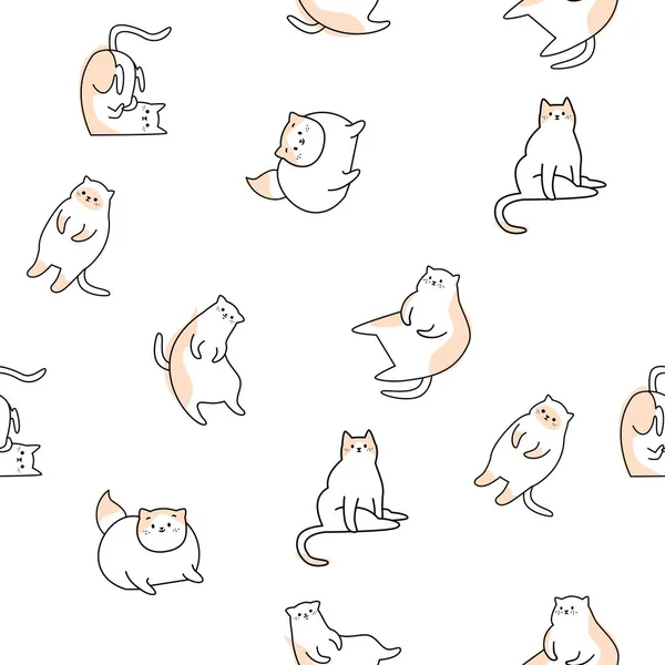 Απρόσκοπτη Διανυσματική Μοτίβο Αστείες Γάτες Γραμμικό Στυλ Γατάκια Αστείο Και — Διανυσματικό Αρχείο