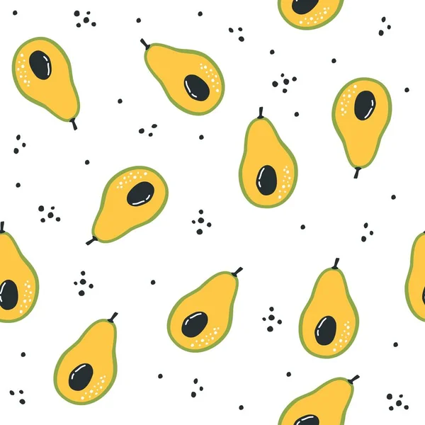 Nahtloses Vektormuster Saftige Avocados Und Herzen Muster Auf Weißem Hintergrund — Stockvektor