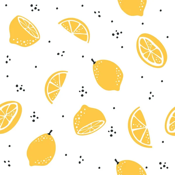 Helles Nahtloses Vektormuster Saftige Zitronen Ganz Geschnitten Und Scheiben Geschnitten — Stockvektor