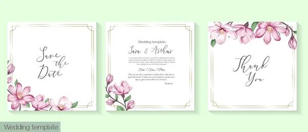 결혼식이나 초대장을 식물학적 색으로 분홍색의 매그놀리아다 일러스트 — 스톡 벡터