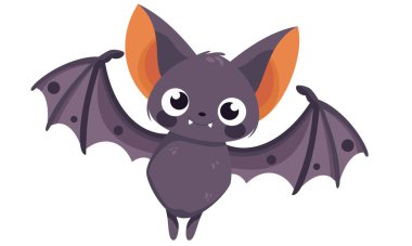 Çizgi film tarzında şirin vektör çizimi. Nazik siyah yarasa. Cadılar Bayramı için çocuk resimleri. Vektör illüstrasyonu