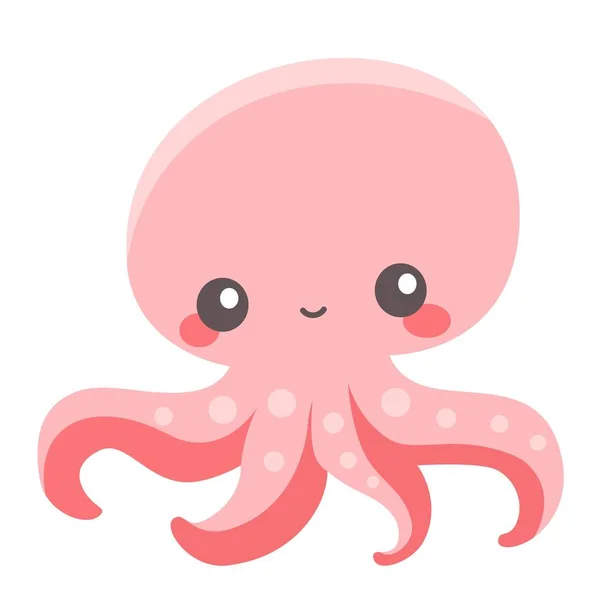 Childrens Flat Vector Illustration White Background Cute Pink Octopus Vector — Stock Vector