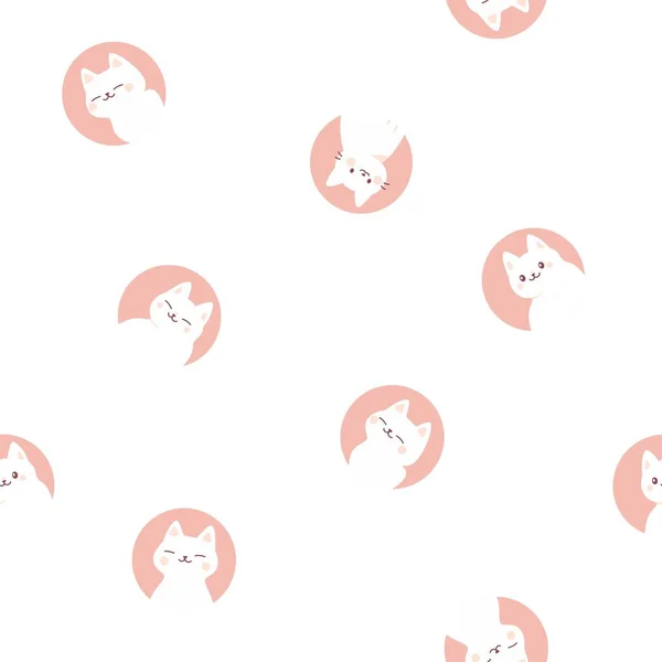 Seamless Vector Pattern Cute Pink Avatars White Cats Minimalistic Style — Stock Vector