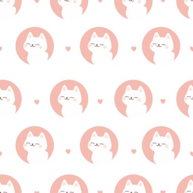 Kusursuz vektör deseni. Minimalist tarzda beyaz kedileri olan sevimli pembe avatarlar. Kawaii tarzında kediler. Vektör illüstrasyonu