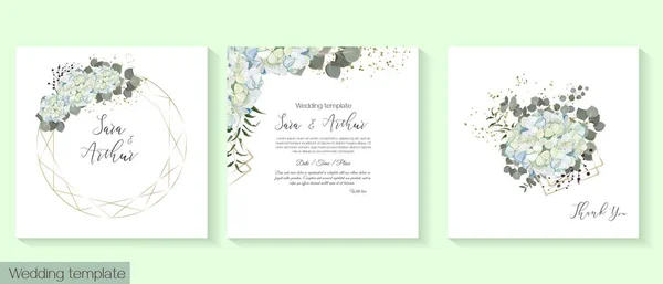Floral Design Wedding Invitation Gold Frame Shape Crystal White Blue — Stock Vector
