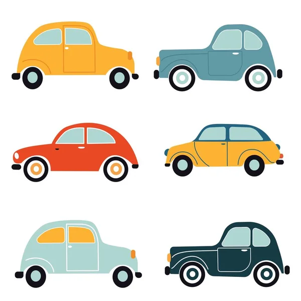 stock vector Set of flat vector childrens illustrations. Cute cars on white background. Vector illustration