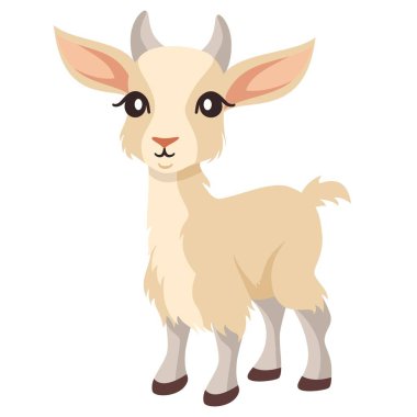 Düz vektör çizimi. Çiftlik hayvanları, beyaz arka planda sevimli keçiler. Vektör illüstrasyonu