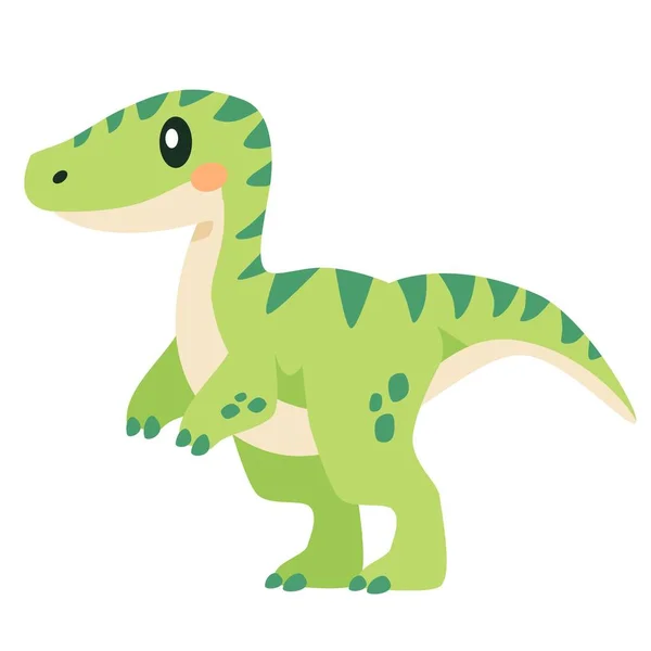 Flat Vector Childrens Illustration White Background Cute Terranosaurus Green Dinosaur — Stock Vector