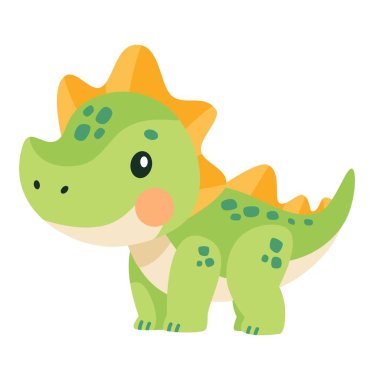 Vektör çocuklar illüstrasyon. Sevimli Triceratops. Nazik bir yeşil dinozor. Çocuk ürünleri için baskı. Vektör illüstrasyonu