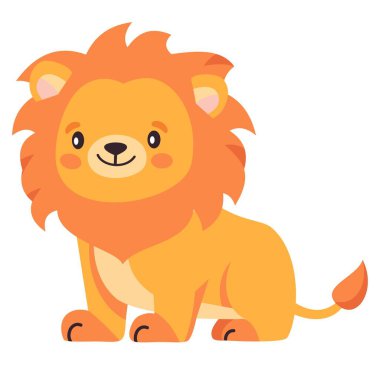 PrintFlat vektör çizimi. Safari hayvanları. Beyaz arka planda şirin bir aslan. Vektör illüstrasyonu