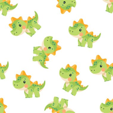 Parlak vektör kusursuz desen. Şirin dinozorlar. Bebek kıyafetleri, tekstil, bebek bezi ve kumaşlar için desen. Vektör illüstrasyonu