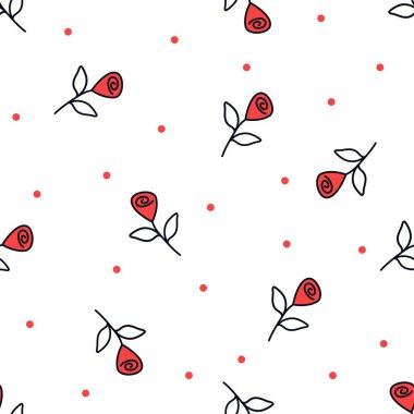 Sevgililer Günü için kusursuz vektör deseni. Şirin güller ve kalpler. İskandinav minimalist tarzı. Vektör illüstrasyonu