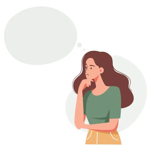 Girl Pensive Pose Thinking Something Speech Bubble Your Text Flat — Stock Vector