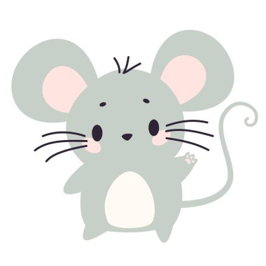 Beyaz arkaplanda düz vektör çizimi. Pençesini sallayan sevimli fare. Vektör illüstrasyonu