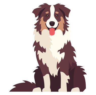 Beyaz arkaplanda düz vektör çizimi. Beyaz arka planda oturan çoban köpeği. Vektör illüstrasyonu