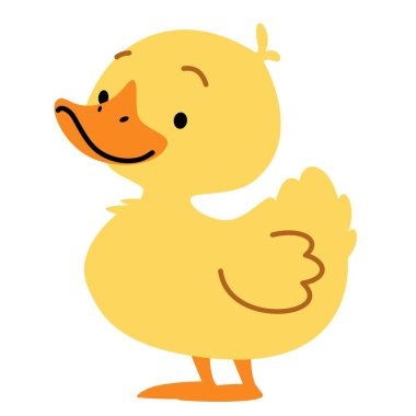 Çocuk tarzında düz vektör çizimi. Beyaz arka planda şirin ördek yavrusu. Vektör illüstrasyonu