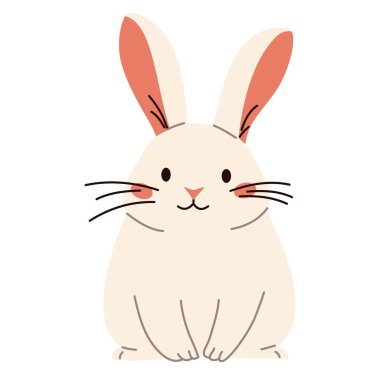 Düz vektör çizimi. Çiftlikten gelen evcil hayvanlar. Beyaz arka planda şirin bir tavşan. Vektör illüstrasyonu