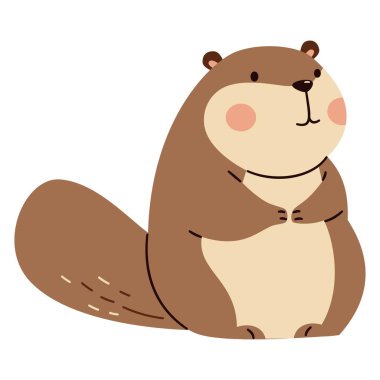 Çocuk tarzında düz vektör çizimi. Ormanın Hayvanı. Beyaz arka planda sevimli kunduzlar. Vektör illüstrasyonu