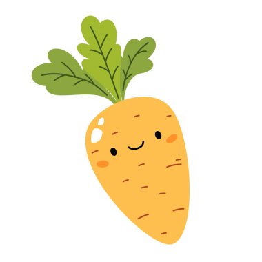 Çocuk tarzında beyaz arkaplan üzerinde düz vektör çizimi. Güzel yüzlü havuçlar. Vektör illüstrasyonu