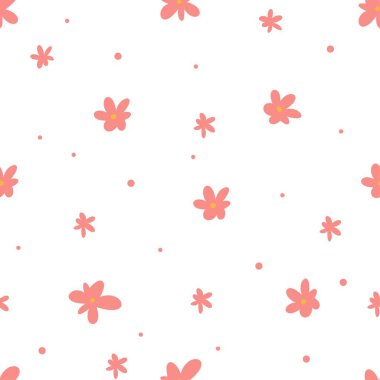 Kusursuz vektör deseni. Beyaz arka planda sevimli pembe papatyalar. Vektör illüstrasyonu