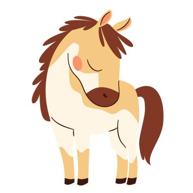 Düz vektör çizimi. Çiftlik hayvanları, beyaz arka planda şirin bir yuva atı. Vektör illüstrasyonu