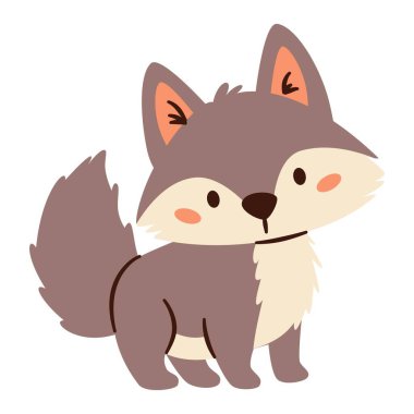 Basit bir çocuk tarzında düz vektör çizimi. Beyaz arka planda şirin bir kurt yavrusu. Vektör illüstrasyonu