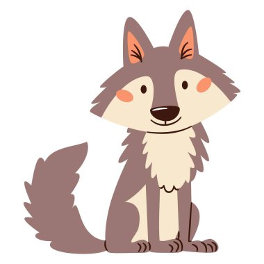 Basit bir çocuk tarzında düz vektör çizimi. Beyaz arka planda şirin bir kurt. Vektör illüstrasyonu