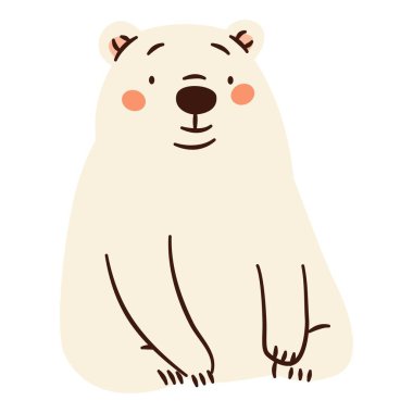 Düz vektör çizimi. Sevimli beyaz ayı. Beyaz arka planda çocuk resimleri. Vektör illüstrasyonu