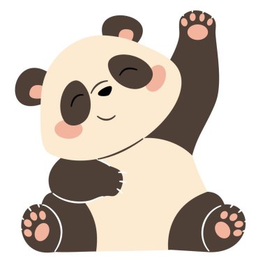 Basit bir çocuk tarzında düz vektör çizimi. Şirin panda pençesini sallıyor ve gülümsüyor. Vektör illüstrasyonu