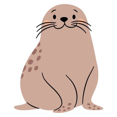 Basit bir çocuk tarzında düz vektör çizimi. Beyaz arka planda şirin bir deniz komandosu. Kuzey Kutbu 'nun Hayvanları. Vektör illüstrasyonu