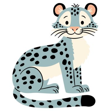 Basit bir çocuk tarzında düz vektör çizimi. Beyaz arka planda sevimli kar leoparı. Kuzey Kutbu 'nun Hayvanları. Vektör illüstrasyonu