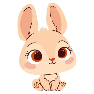 Basit bir çocuk tarzında düz vektör çizimi. Beyaz arka planda büyük gözleri olan sevimli bir bebek tavşan. Vektör illüstrasyonu