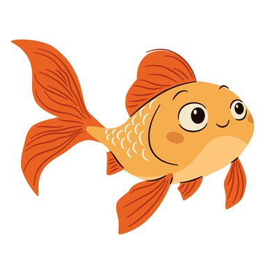 Beyaz arka planda şirin akvaryum balığı, basit çocuk tarzında düz vektör çizimi. Vektör illüstrasyonu