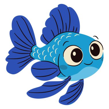 Beyaz arka planda şirin akvaryum balığı, basit çocuk tarzında düz vektör çizimi. Vektör illüstrasyonu