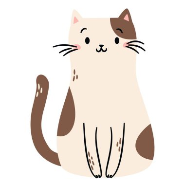 Basit bir çocuk tarzında düz vektör çizimi. Beyaz arka planda sevimli bir kedi. Çiftlik hayvanları. Vektör illüstrasyonu