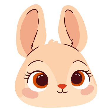 Çizgi film çocuk tarzında düz vektör çizimi. Beyaz arka planda tavşan suratı. Vektör illüstrasyonu